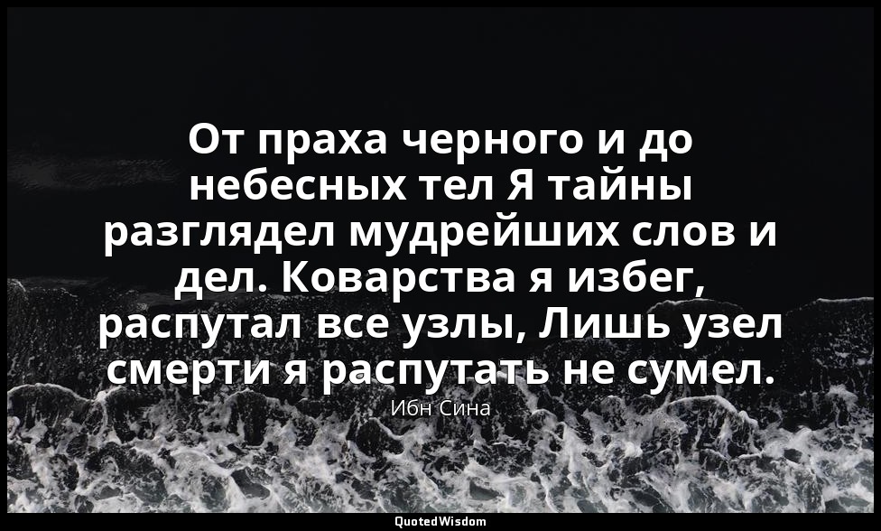От праха черного и до небесных тел Я тайны разглядел мудрейших слов и дел. Ковар — Ибн Сина