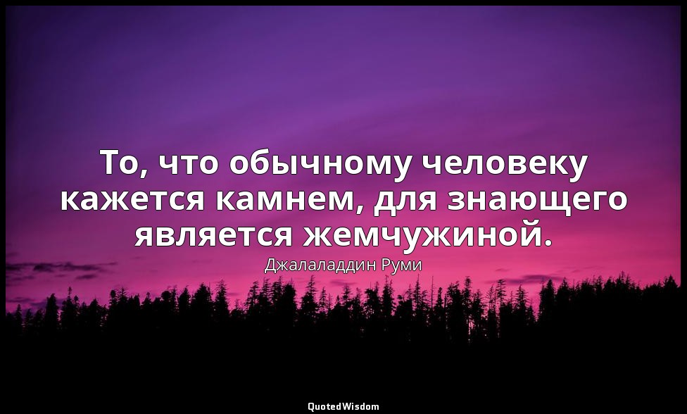 То, что обычному человеку кажется камнем, для знающего является жемчужиной. — Джалаладдин Руми