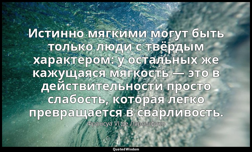 Истинно мягкими могут быть только люди с твёрдым характером: у остальных же кажу — Франсуа VI де Ларошфуко