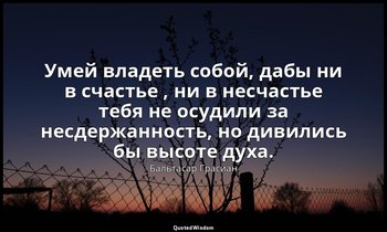 Умей владеть собой, дабы ни в счастье , ни в несчастье тебя не осудили за несдер — Бальтасар Грасиан