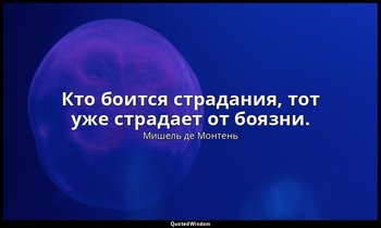 Кто боится страдания, тот уже страдает от боязни. — Мишель де Монтень