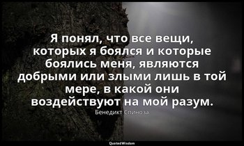 Я понял, что все вещи, которых я боялся и которые боялись меня, являются добрыми — Бенедикт Спиноза