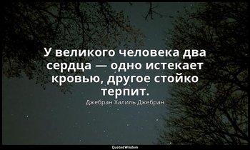 У великого человека два сердца — одно истекает кровью, другое стойко терпит. — Джебран Халиль Джебран