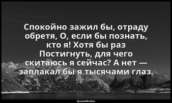 Спокойно зажил бы, отраду обретя, О, если бы познать, кто я! Хотя бы раз Постигн — Ибн Сина