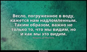 Весло, погруженное в воду, кажется нам надломленным. Таким образом, важно не тол — Мишель де Монтень