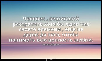 Человек , решивший растратить хотя бы один час своего времени , ещё не дорос до  — Чарльз Дарвин
