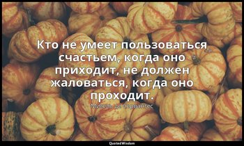 Кто не умеет пользоваться счастьем, когда оно приходит, не должен жаловаться, ко — Мигель де Сервантес