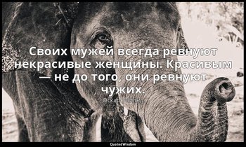Своих мужей всегда ревнуют некрасивые женщины. Красивым — не до того, они ревную — Оскар Уайльд