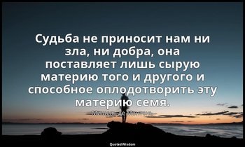 Судьба не приносит нам ни зла, ни добра, она поставляет лишь сырую материю того  — Мишель де Монтень