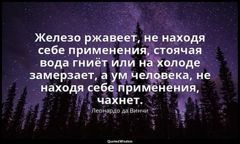 Железо ржавеет, не находя себе применения, стоячая вода гниёт или на холоде заме — Леонардо да Винчи