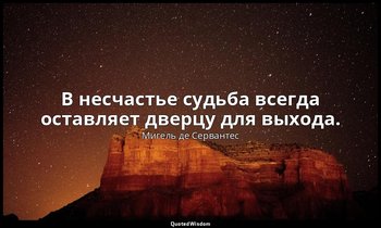 В несчастье судьба всегда оставляет дверцу для выхода. — Мигель де Сервантес