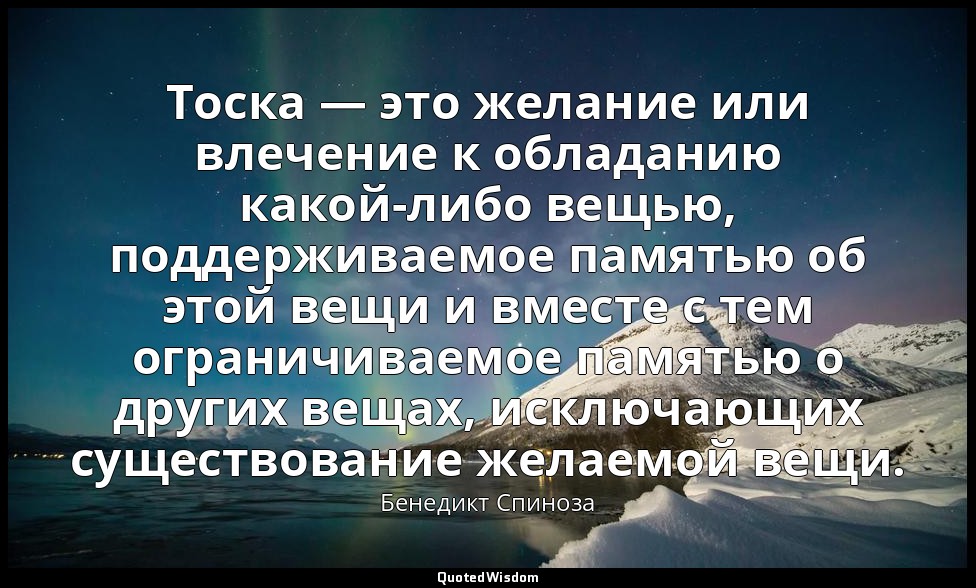 Тоска — это желание или влечение к обладанию какой-либо вещью, поддерживаемое па — Бенедикт Спиноза