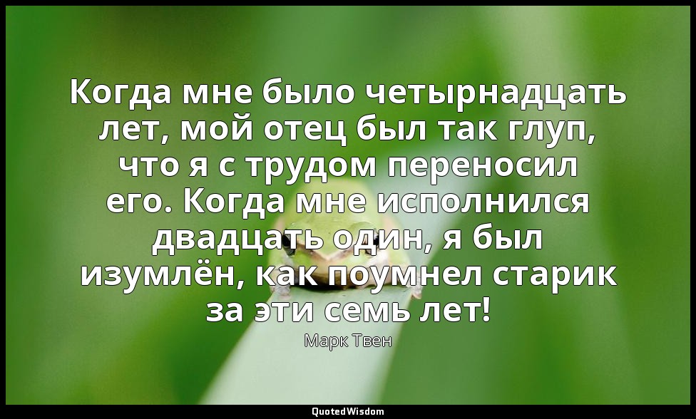 Когда мне было четырнадцать лет, мой отец был так глуп, что я с трудом переносил — Марк Твен