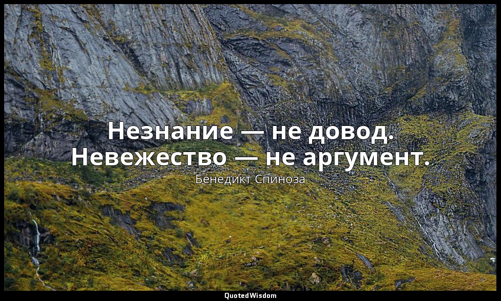 Незнание — не довод. Невежество — не аргумент. — Бенедикт Спиноза