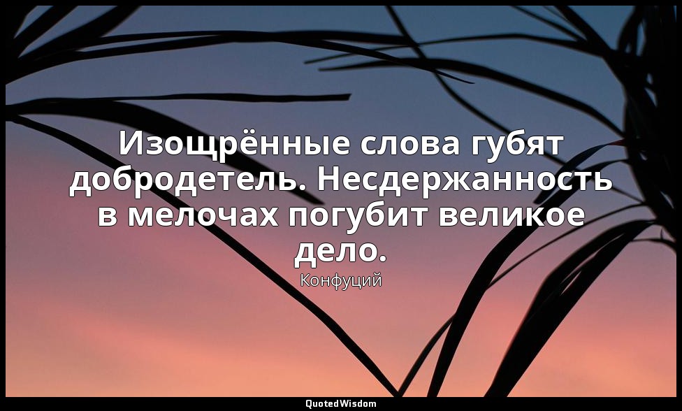 Изощрённые слова губят добродетель. Несдержанность в мелочах погубит великое дел — Конфуций