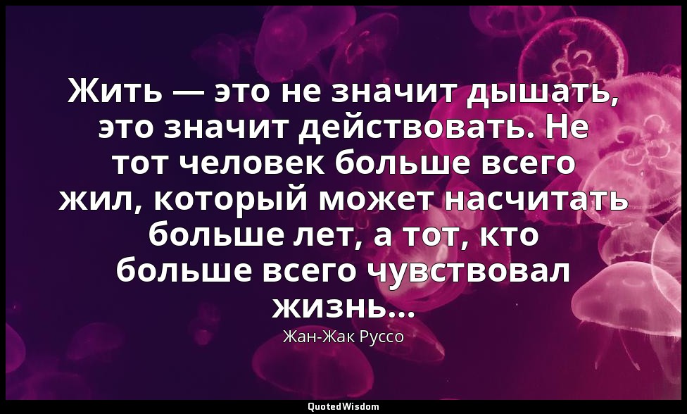 Жить — это не значит дышать, это значит действовать. Не тот человек больше всего — Жан-Жак Руссо