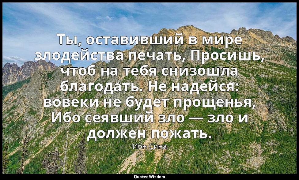Ты, оставивший в мире злодейства печать, Просишь, чтоб на тебя снизошла благодат — Ибн Сина