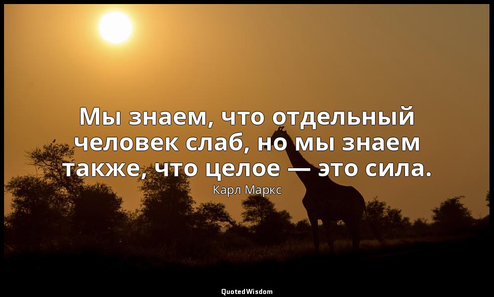 Мы знаем, что отдельный человек слаб, но мы знаем также, что целое — это сила. — Карл Маркс