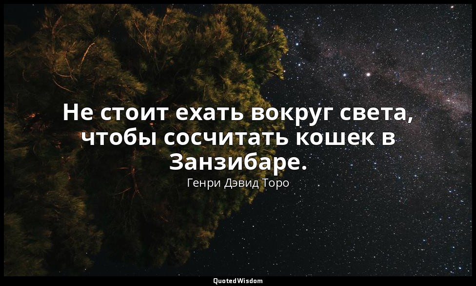 Не стоит ехать вокруг света, чтобы сосчитать кошек в Занзибаре. — Генри Дэвид Торо
