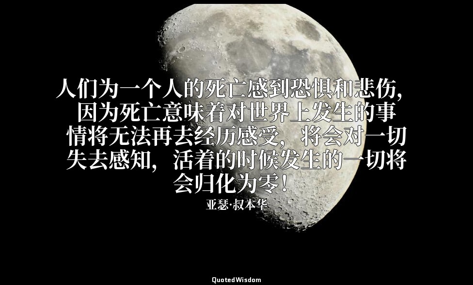 人们为一个人的死亡感到恐惧和悲伤，因为死亡意味着对世界上发生的事情将无法再去经历感受，将会对一切失去感知，活着的时候发生的一切将会归化为零！ — 亚瑟·叔本华