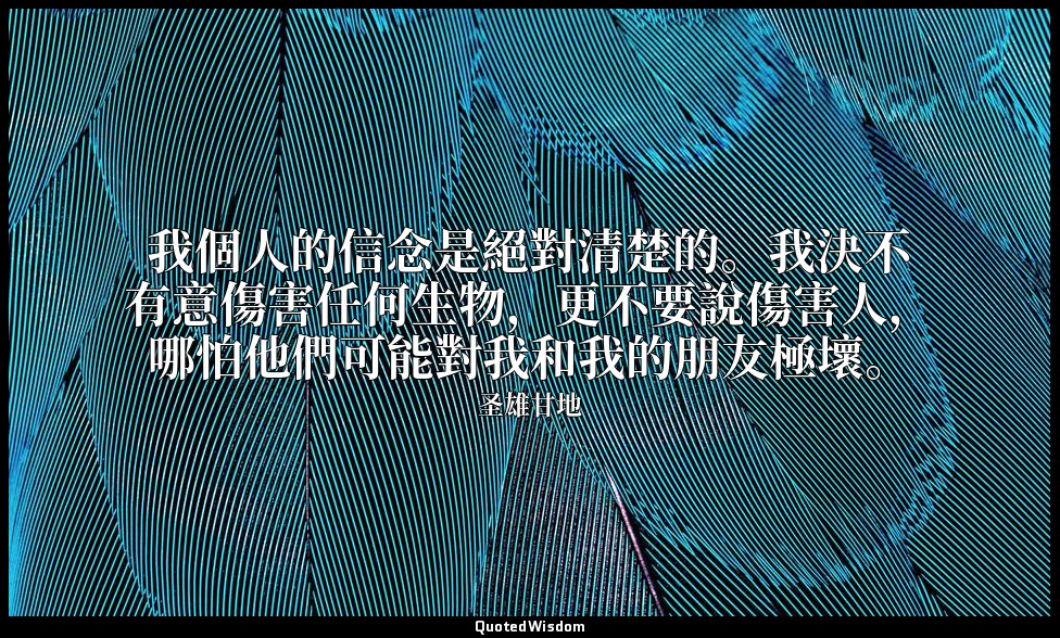我個人的信念是絕對清楚的。我決不有意傷害任何生物，更不要說傷害人，哪怕他們可能對我和我的朋友極壞。 — 圣雄甘地