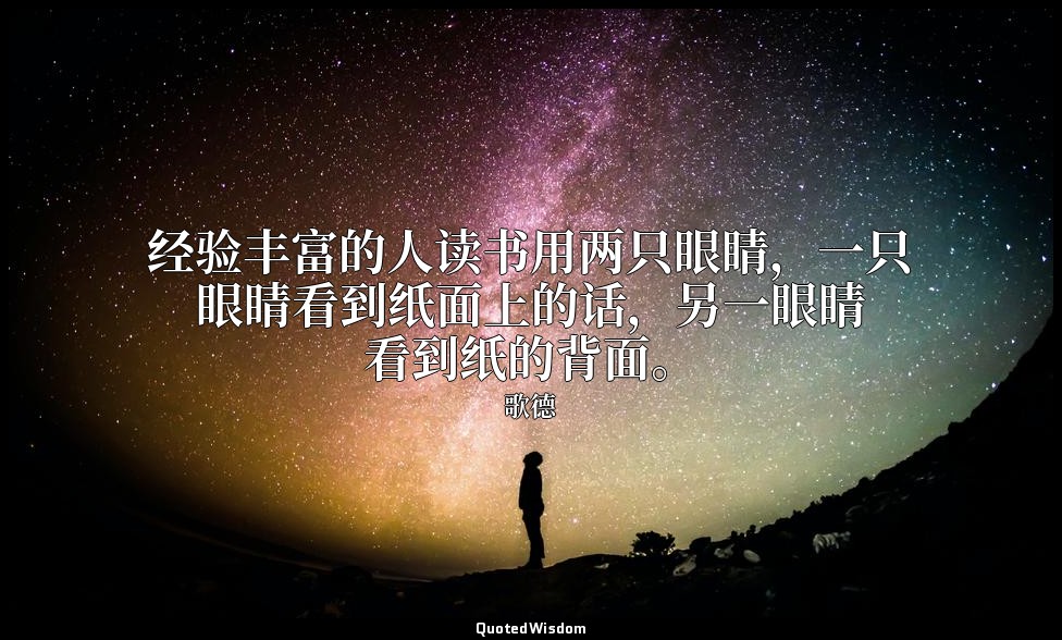 经验丰富的人读书用两只眼睛，一只眼睛看到纸面上的话，另一眼睛看到纸的背面。 — 歌德
