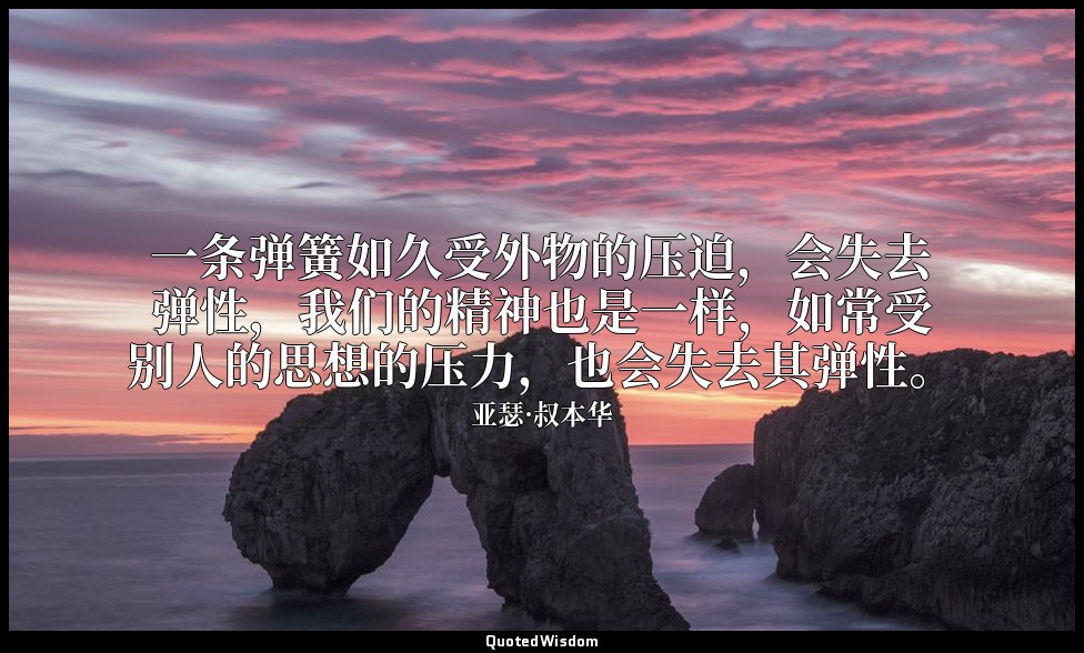 一条弹簧如久受外物的压迫，会失去弹性，我们的精神也是一样，如常受别人的思想的压力，也会失去其弹性。 — 亚瑟·叔本华