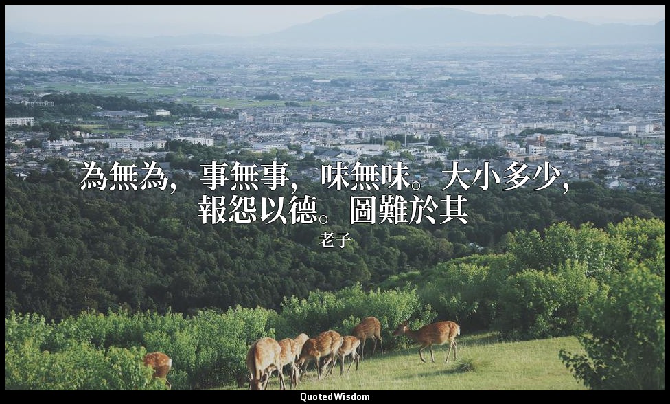 為無為，事無事，味無味。大小多少，報怨以德。圖難於其 — 老子