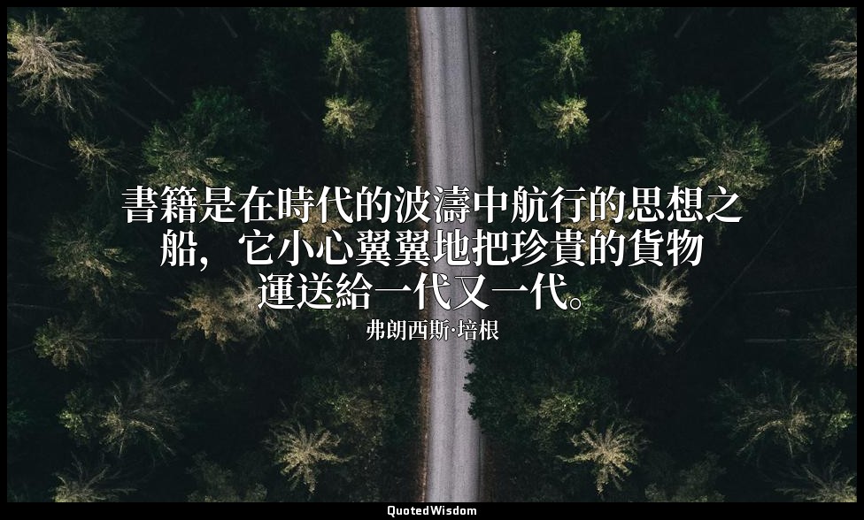 書籍是在時代的波濤中航行的思想之船，它小心翼翼地把珍貴的貨物運送給一代又一代。 — 弗朗西斯·培根