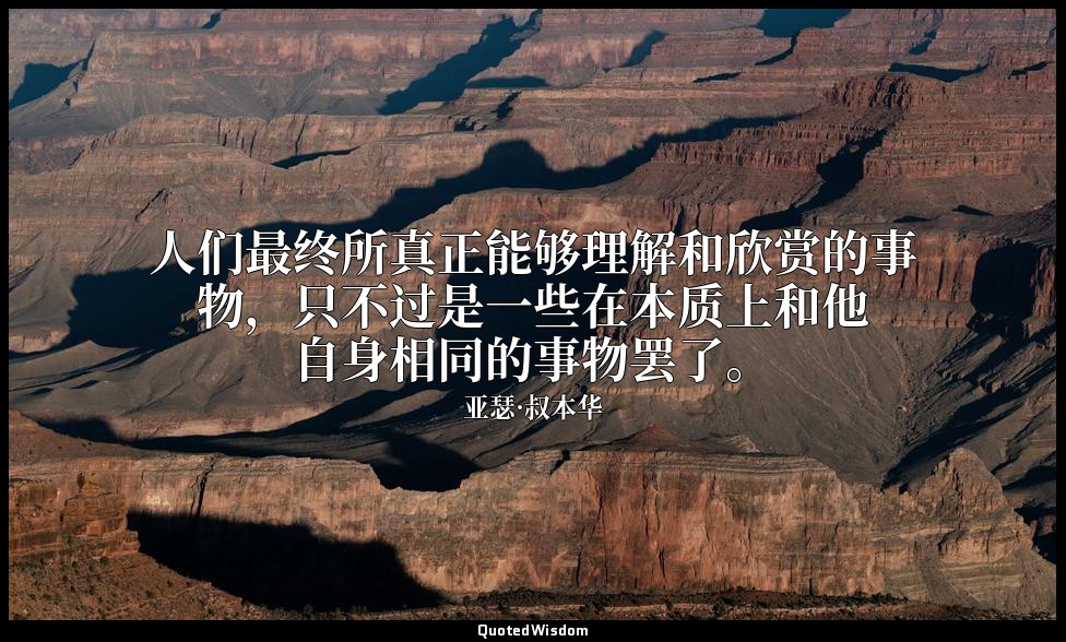 人们最终所真正能够理解和欣赏的事物，只不过是一些在本质上和他自身相同的事物罢了。 — 亚瑟·叔本华