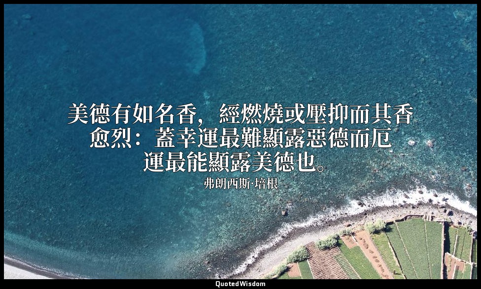 美德有如名香，經燃燒或壓抑而其香愈烈：蓋幸運最難顯露惡德而厄運最能顯露美德也。 — 弗朗西斯·培根