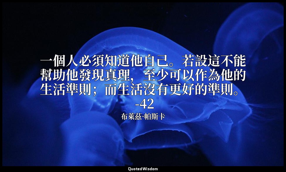 一個人必須知道他自己。若設這不能幫助他發現真理，至少可以作為他的生活準則；而生活沒有更好的準則。 -42 — 布萊茲·帕斯卡