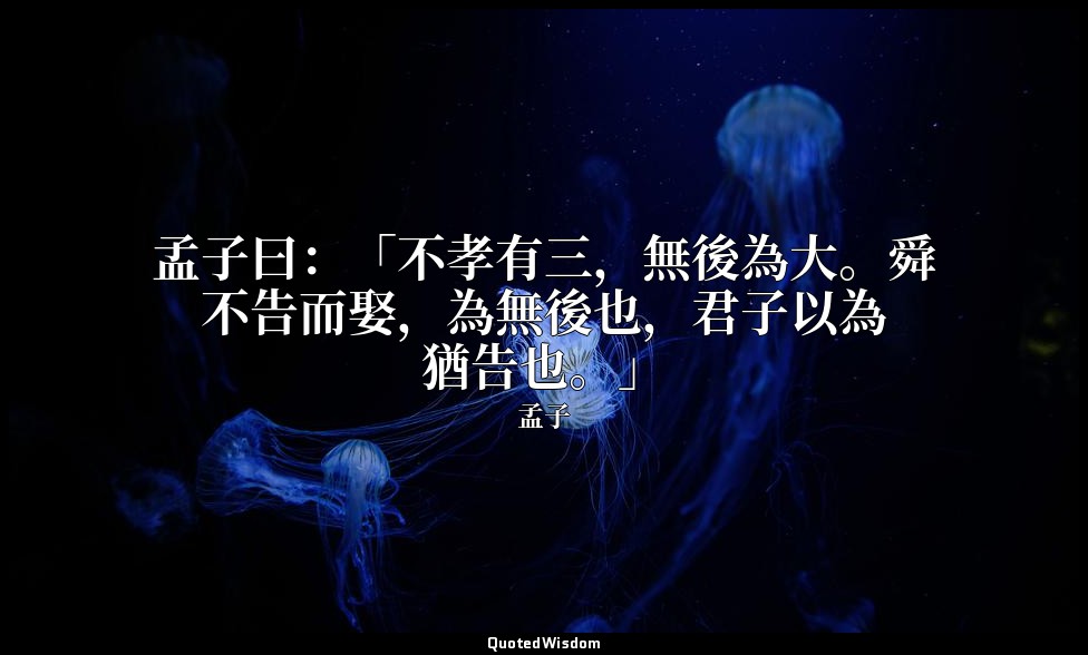 孟子曰：「不孝有三，無後為大。舜不告而娶，為無後也，君子以為猶告也。」 — 孟子