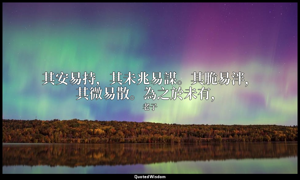 其安易持，其未兆易謀。其脆易泮，其微易散。為之於未有， — 老子