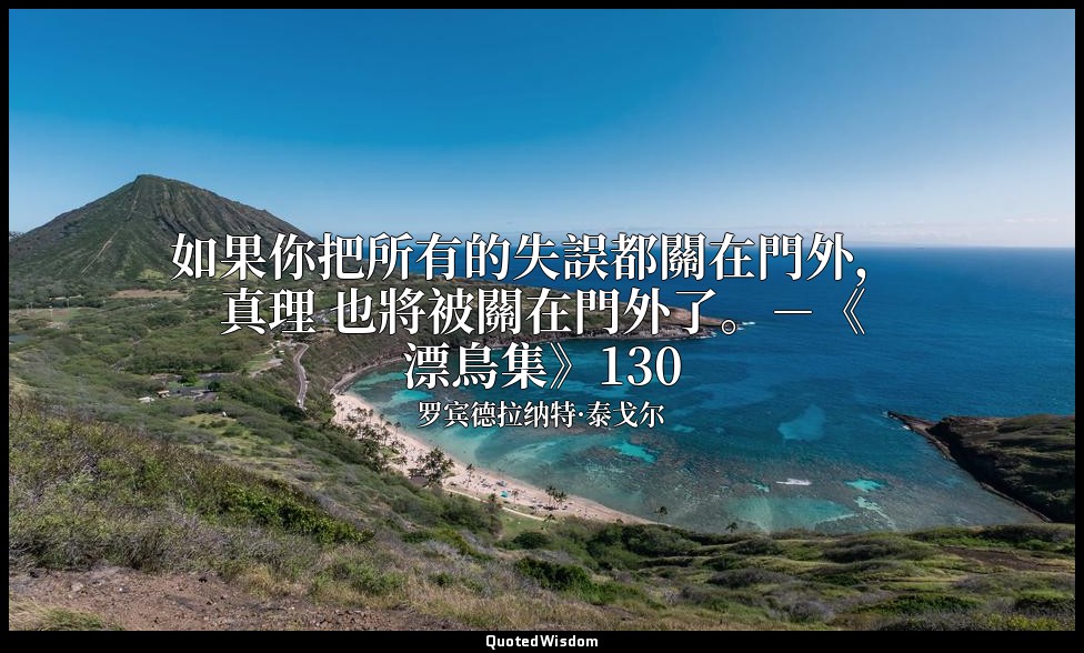 如果你把所有的失誤都關在門外， 真理 也將被關在門外了。－《漂鳥集》130 — 罗宾德拉纳特·泰戈尔