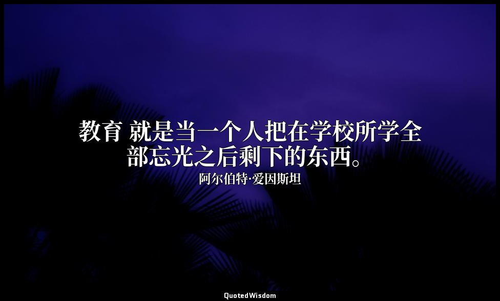 教育 就是当一个人把在学校所学全部忘光之后剩下的东西。(爱氏自言引述某前人的话) — 阿尔伯特·爱因斯坦