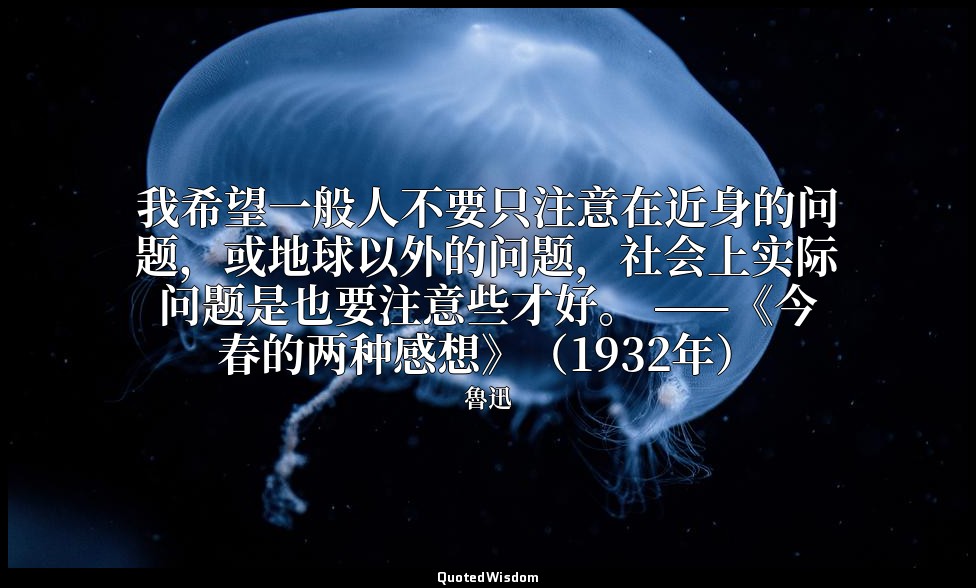 我希望一般人不要只注意在近身的问题，或地球以外的问题，社会上实际问题是也要注意些才好。 ——《今春的两种感想》（1932年） — 魯迅