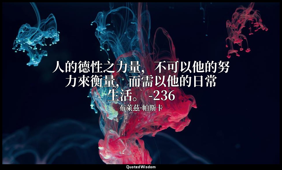 人的德性之力量，不可以他的努力來衡量，而需以他的日常生活。 -236 — 布萊茲·帕斯卡