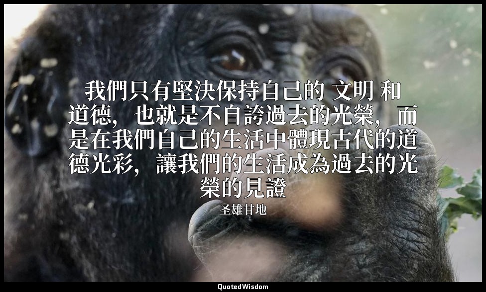 我們只有堅決保持自己的 文明 和道德，也就是不自誇過去的光榮，而是在我們自己的生活中體現古代的道德光彩，讓我們的生活成為過去的光榮的見證 — 圣雄甘地