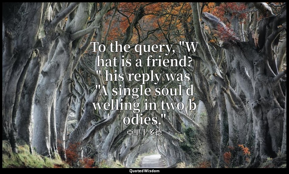 To the query, "What is a friend?" his reply was "A single soul dwelling in two b — 亞里士多德