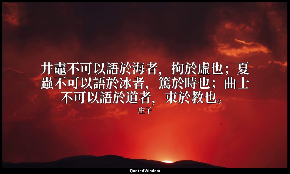 井鼃不可以語於海者，拘於虛也；夏蟲不可以語於冰者，篤於時也；曲士不可以語於道者，束於教也。 — 庄子