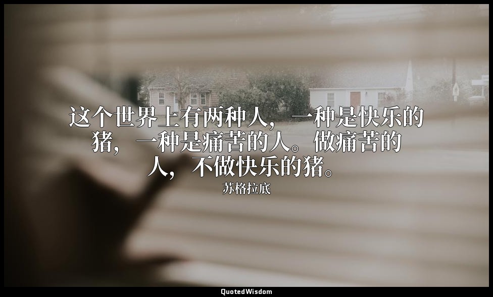 这个世界上有两种人，一种是快乐的猪，一种是痛苦的人。做痛苦的人，不做快乐的猪。 — 苏格拉底