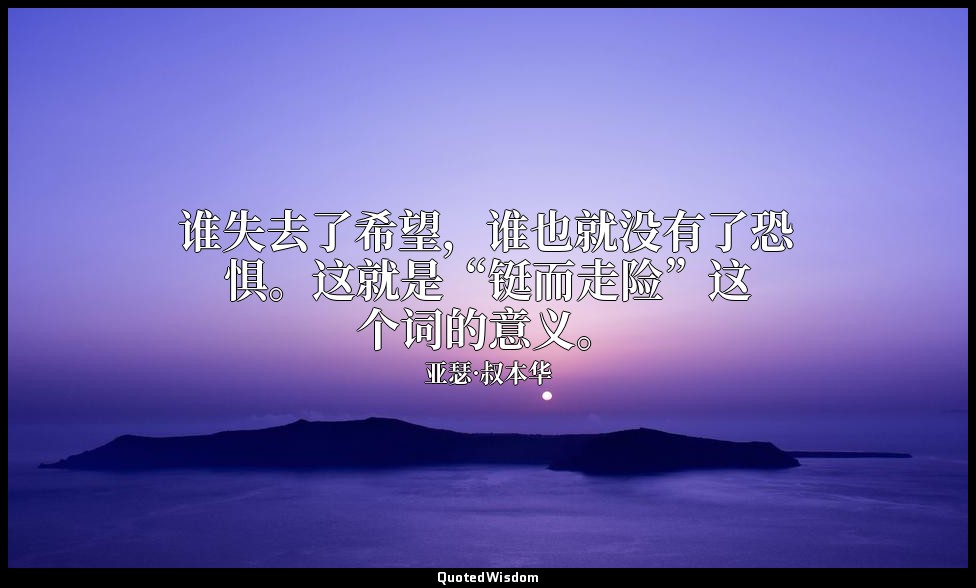 谁失去了希望，谁也就没有了恐惧。这就是“铤而走险”这个词的意义。 — 亚瑟·叔本华