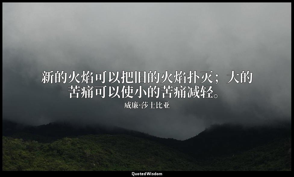 新的火焰可以把旧的火焰扑灭；大的苦痛可以使小的苦痛减轻。 — 威廉·莎士比亚