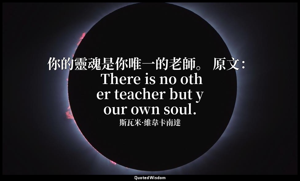 你的靈魂是你唯一的老師。 原文： There is no other teacher but your own soul. — 斯瓦米·維韋卡南達