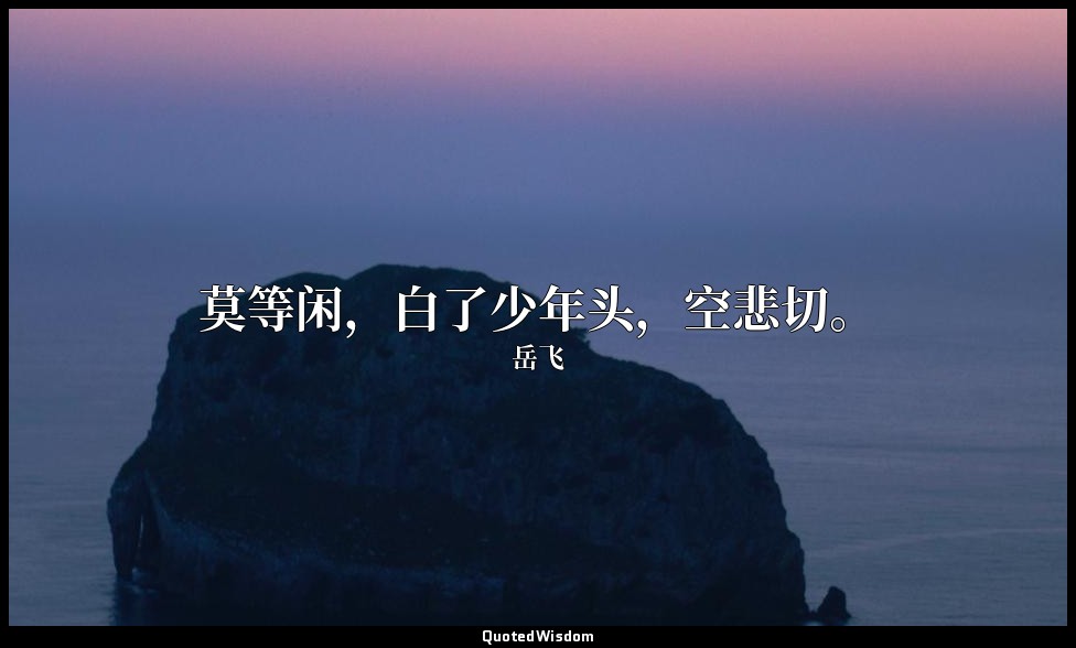 莫等闲，白了少年头，空悲切。 — 岳飞