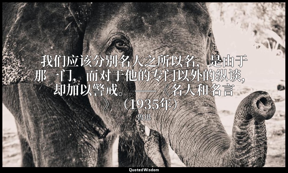 我们应该分别名人之所以名，是由于那一门，而对于他的专门以外的纵谈，却加以警戒。 ——《名人和名言》（1935年） — 魯迅