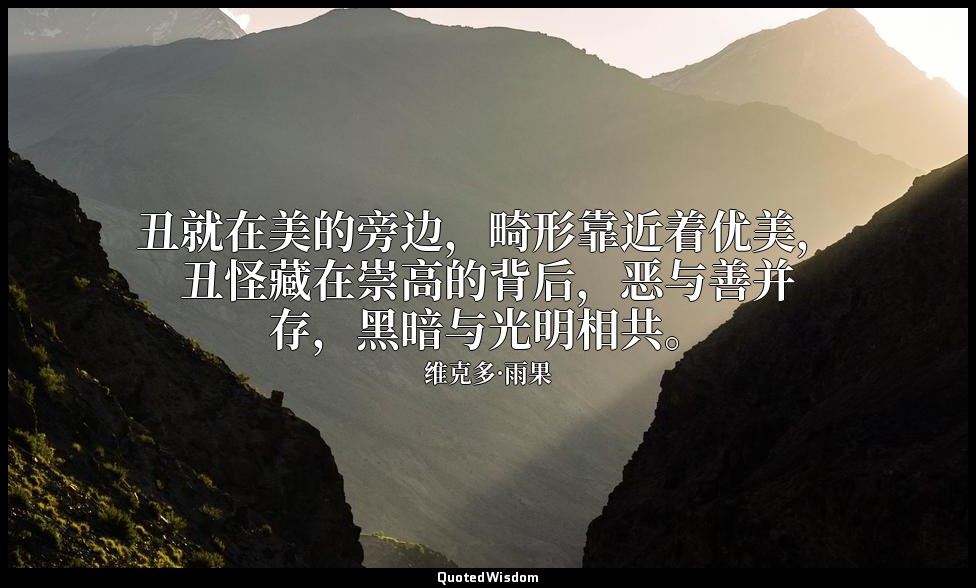 丑就在美的旁边，畸形靠近着优美，丑怪藏在崇高的背后，恶与善并存，黑暗与光明相共。 — 维克多·雨果
