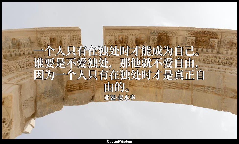 一个人只有在独处时才能成为自己。谁要是不爱独处，那他就不爱自由，因为一个人只有在独处时才是真正自由的。 — 亚瑟·叔本华