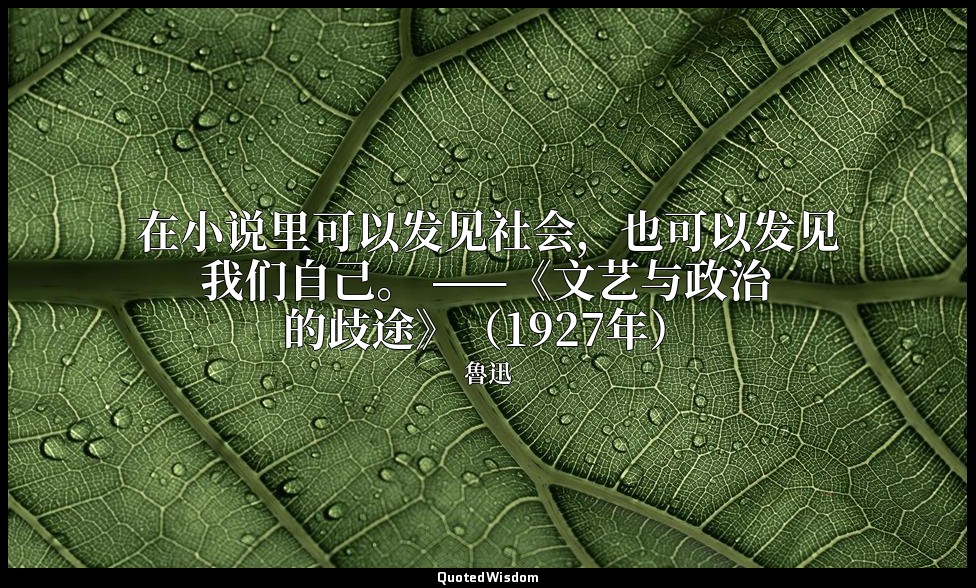 在小说里可以发见社会，也可以发见我们自己。 ——《文艺与政治的歧途》（1927年） — 魯迅